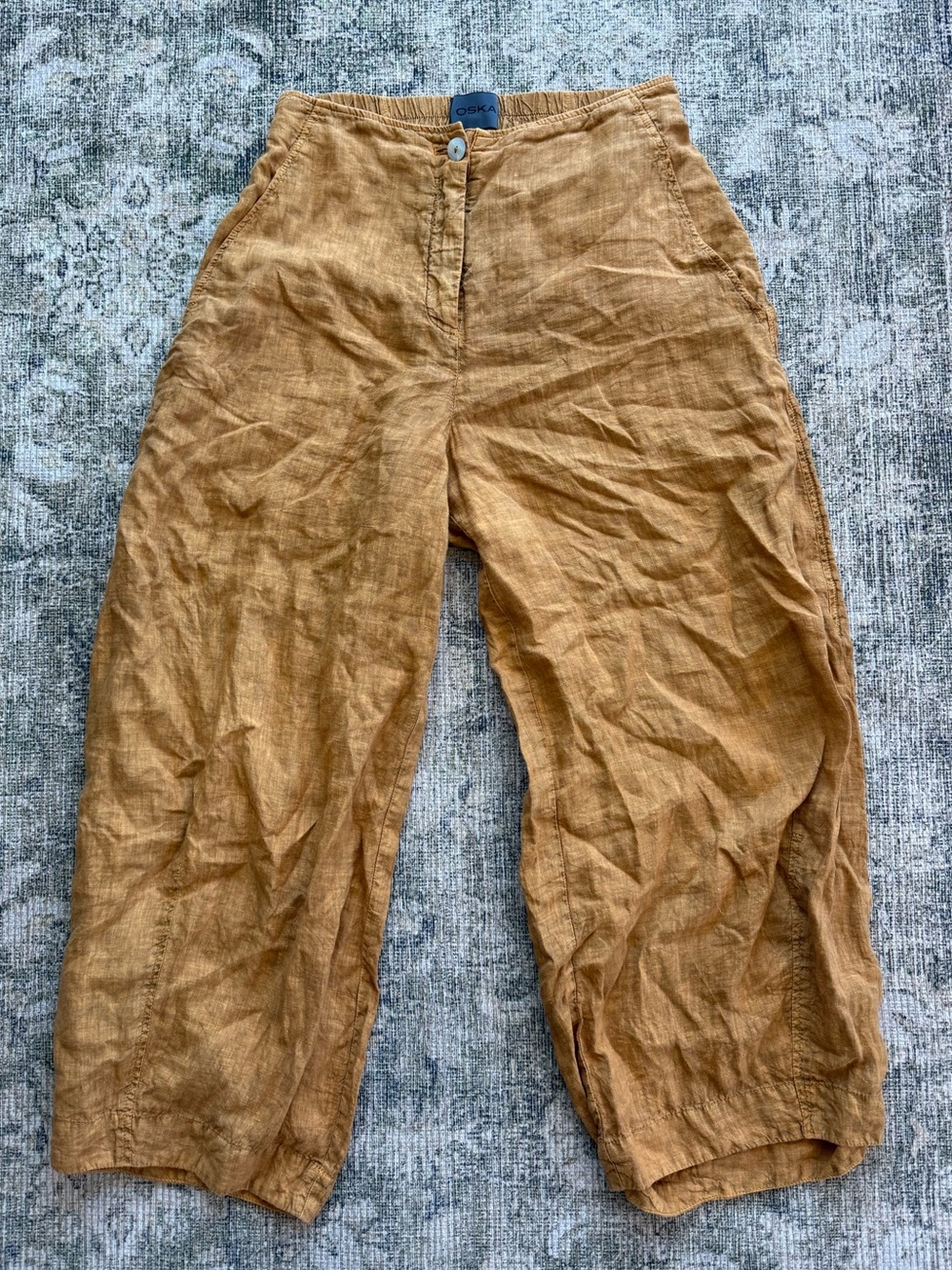 Oska Japan 100% Linen Wide Leg Barrel Pants Size 0 Flowy Camel Brown Mid Rise